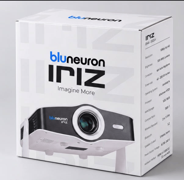 BluNeuron IRIZ projector retail box, front view, model BNA-510SH